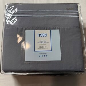 Nestl Queen Size 4 Piece Bed Sheet Set Gray Microfiber WM-NB-183LN-Q-GryNew NEW